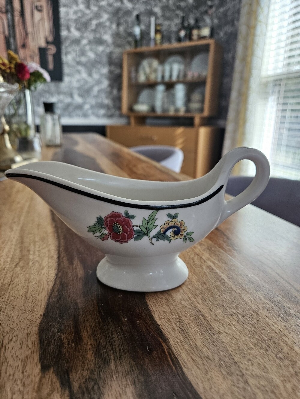 Vintage 1921 Syracuse China Dewitt Clinton Individual Gravy Boat Floral Antique